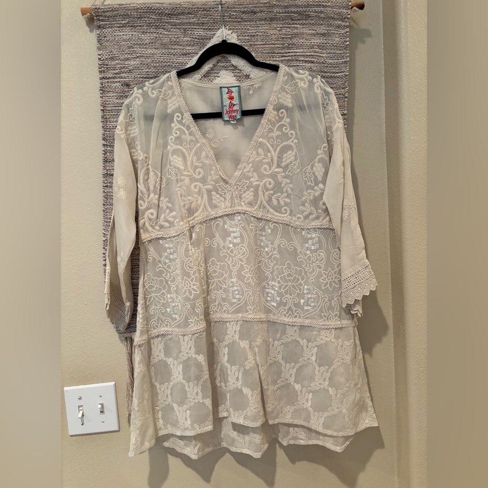 Johnny Was Cream Embroidered Blouse